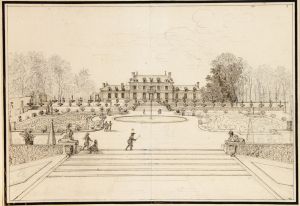 181.1 Veüe et Perspective de la Maison scize a Brunay du côté du Jardin, a quatre lieües de Paris.Dessiné et Gravé par Israël Silvestre Avec Priuilege du Roy. 1691.H : 377 L : 489
 Dessin pour la gravure Faucheux : 181.1  Baré : N° 211Crédit : © Musée du Louvre, Département des Arts graphiques - INV 33084
