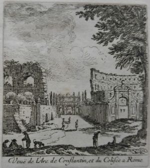 Veuë de l'Arc de Constantin, et du Colizée a Rome.