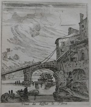 Veuë de dessus le Tibre. (Vue d'un des moulins qui sont sur le Tibre.)