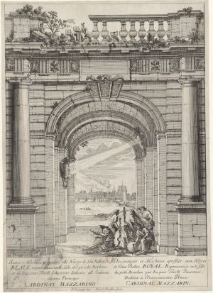 207.1 Noces de Tétis - Planche 1.Silvestre deleneavit et sculpci.H : 332 L : 235
 Faucheux : 207.1  Baré : N° 164Crédit : gallica.bnf.fr