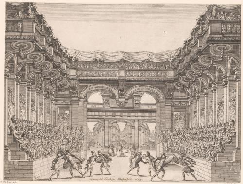 207.8 Noces de Tétis - Planche 8.Francart del. Torelli in. Silvestre fecit. 1654.H : 230 L : 303
 Faucheux : 207.8  Baré : N° 171