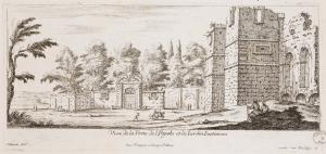 21.5 Veue de la Porte del Popolo et du Jardin JustinianCollignon fecit A de Fer excudit cum Priuilegio.H : 113 L : 251
 Faucheux : 21.5  Baré : N° 958Crédit : Bibliothèques de Nancy, P-FG-AL-00038
