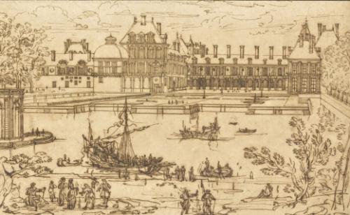 216.30 Veve de la cour des fontaines de Fontaine BeleauH : 173 L : 277
 Dessin pour la gravure Faucheux : 216.30Crédit : Louvre - INV33104