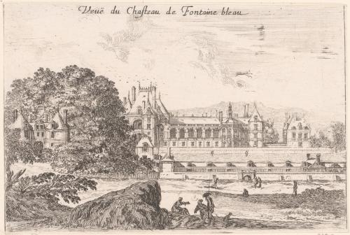 Veuë du Chasteau de Fontaine bleau (en haut).