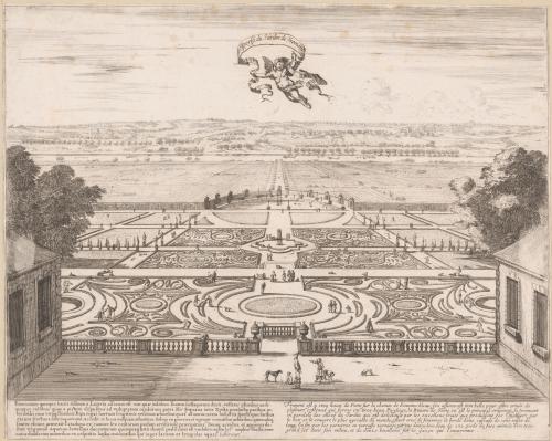 218.3 Persp. du Jardin de Fromont, (En haut dans une banderole).H : 343 L : 427
 Faucheux : 218.3  Baré : N° 267