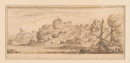 22.2 Veue de la Ville de Mellazo (En Sicile.)H : 83 L : 187
 Dessin pour la gravure Faucheux : 22.2Crédit : Rijksmuseum - RP-T-1941-7