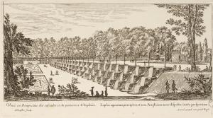 Veuë en Perspective des cascades et du parterre a l'Angloise.