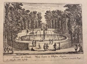 230.9 Veuë de l'Ouale Varij fontes in Ellipsim dispositi.I. Silvestre delin. et sculp. Israël ex. cum priuil. Regis.H : 88 L : 121
 Faucheux : 230.9  Baré : N° 498Crédit : Mollie Berger Salah, Rena Hoisington, Stacey Sell & Aaron Wile  - National Gallery of Art (Washington)