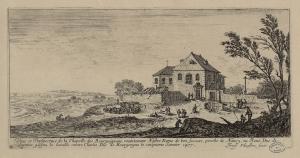 232.10 Veue et Perspective de la Chapelle des Bourguignons.Israel Silvestre fecit.H : 120 L : 238
 Faucheux : 232.10  Baré : N° 610Crédit : Bibliothèques de Nancy, P-FG-ES-00039
