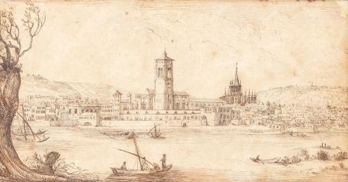 234.39 Veuë de l'Eglise des Cordeliers, et d'une partie de la Ville de Lion sur le Rosne.H : 144 L : 271
 Dessin pour la gravure Faucheux : 234.39Crédit : Archives municipales de Lyon - 17FI/152/2