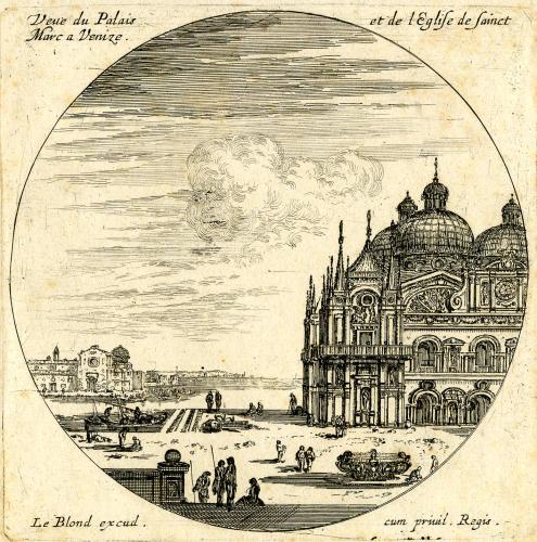 24.6 Veue du Palais et de l'Eglise de Sainct Marc a Venize.Le Blond excudit cum priuil Regis.H : 118 L : 119
 Faucheux : 24.6  Baré : N° 973