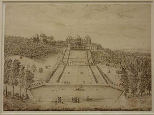 250.6 Veüe du château de Meudon du côté du JardinH : 348 L : 505
 Dessin pour la gravure Faucheux : 250.6  Baré : N° 288Crédit : Louvre Département des Arts graphiques INV 33036 / Photo FdS