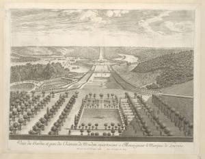 250.9 Veüe du Jardin et parc du Château de Meudon, apartenant à Monseigneur le Marquis de Louvois.Fait par Israël Silvestre 1686. Avec priuilege du Roy.H : 385 L : 505
 Faucheux : 250.9  Baré : N° 291