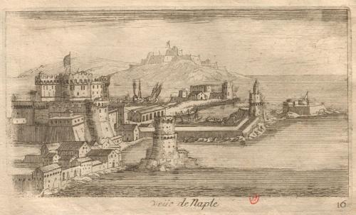 26.10 Veüe de Naple.A Paris chez Israël , rue de l'Arbre Sec, etc., etc. Avec priuil du Roy.H : 96 L : 164
 Faucheux : 26.10  Baré : N° 748