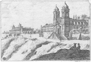 26.12 Veue de l'Eglise de la Trinité du Mont à Rome.H : 96 L : 163
 Faucheux : 26.12  Baré : N° 962