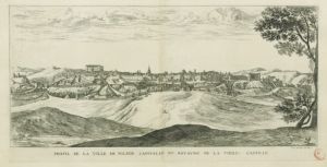 27.9 Profil de la ville de Tolède capitalle du Royaume de la vielle Castille.Avec priuilege du Roy.H : 288 L : 575
 Faucheux : 27.9Crédit : gallica.bnf.fr