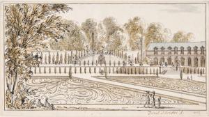 289.100 Jardin de la maison du Tillet à Saint CloudSilvestre f.H : 243 L : 257
 Dessin pour la gravure Faucheux : 289.100Crédit : Nationalmuseum, Suède - INV NMH THC 4847