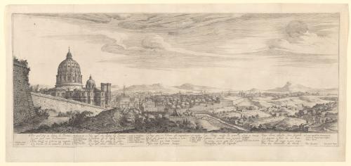 29.1 Vue de Rome et du derrière de l'Eglise St Pierre prise sur les hauteurs du mont Vatican hors la ville.Silvestre sculp. excud. Parisijs Cum priuil Regis.H : 290 L : 750
 Faucheux : 29.1  Baré : N° 766