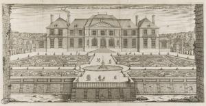 296.2 Face du costé du jardin de la Maison de Mr de Boisfranc batie par le sr le Pautre a St Oin.H : 228 L : 460
 Faucheux : 296.2Crédit : Archives départementales de Seine Saint Denis, cote 6FI/244
