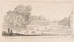 Veüe et Perspective de la basse-court, et avant-court, et d'une partie du grand Canal du Chasteau de Tanlay.
