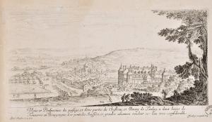303.6 Veüe et Perspective du paisage, et d'une partie du Chasteau, et Bourg de Tanlay.Bibliothèques de Nancy, P-FG-AL-00038H : 132 L : 240
 Faucheux : 303.6  Baré : N° 665Crédit : Bibliothèques de Nancy, P-FG-AL-00038