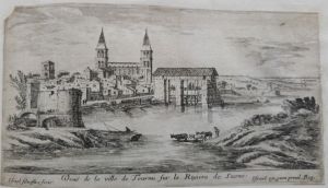 Veuë de la ville de Tournu sur la Riuière de Saone.
