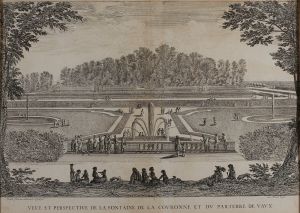 311.9 Veve et perspective de la fontaine de la covronne et dv parterre de Vavx.Israël Silvestre delineauit et sculpsit cum Priuil. Regis.H : 368 L : 510
 Faucheux : 311.9  Baré : N° 698Crédit : Anne ALLIMANT-VERDILLON