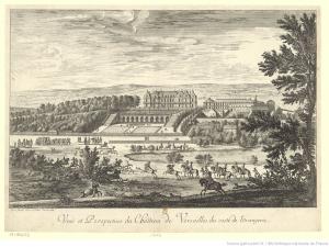 317.12 Veuë et Perspective du Chasteau de Versaille du costé de l'Orangerie. (en 1664).Israël Silvestre deline. et sculpsit Parisijs. Cum priuilegio Regis.H : 377 L : 505
 Faucheux : 317.12  Baré : N° 379