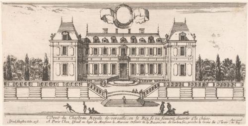 317.1 Veuë du Chasteau Royale de Versaille, ou le Roy se va souvent divertir à la chasse.Israël Silvestre delin. et fe. Avec priuil. du Roy. A Paris Chez Israël au logis de Monsieur Le Mercier Orfeure de la Reyne, rue de l'arbre sec, proche la Croix du Tiroir.H : 89 L : 176
 Faucheux : 317.1  Baré : N° 368