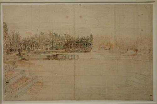317.22 Vue du bosquet du Théâtre d'eauH : 338 L : 502
 Dessin pour la gravure Faucheux : 317.22Crédit : Louvre, Département des arts graphiques - INV 33022 / Photo FdS