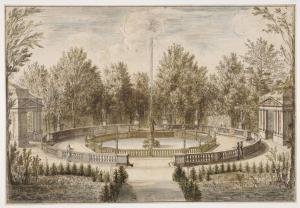 317.24 Fontaine de la Renommée dans le Jardin de Versailles.
 Dessin pour la gravure Faucheux : 317.24  Baré : N° 391Crédit : © Paris, musée du Louvre, département des arts graphiques, Inv 33017
