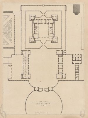 317.3 Plan du Chateau de Versaille Avec tous ses appartemens.Se Vend à Paris Chez Israël Silvestre, ruë du Mail proche la rue Montmartre avec priuilege du Roy. 1667.H : 500 L : 372
 Faucheux : 317.3  Baré : N° 370Crédit : National Gallery of Victoria, Melbourne
Gift of Mr George Collins Levey, 1879
This digital record has been made available on NGV Collection Online through the generous support of the Joe White Bequest