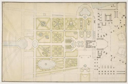 317.5 Plan général du château et du petit parc de VersaillesH : 566 L : 365
 Dessin pour la gravure Faucheux : 317.5Crédit : © Musée du Louvre, Département des Arts graphiques - INV 33014,