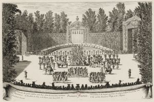318.5 Premiere Journée. Comparse des quatre saisons.Israël Silvestre, del, et sculp. et ex. Cum Priuil. Regis.H : 272 L : 418
 Faucheux : 318.5  Baré : N° 399Crédit : gallica.bnf.fr