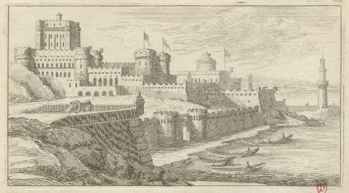 364.1 Une ville fortifiée au bord de la mer.H : 84 L : 154
 Faucheux : 364.1Crédit : Bibliothèque de l'Institut national d'histoire de l'art, collections Jacques Doucet, 4 EST 115  - Crédit photo : INHAImage sous licence ETALAB