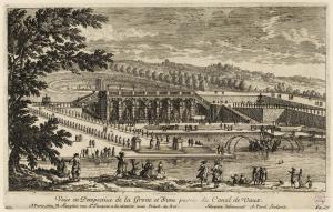 375.704 VEUË EN PERSPECTIVE DE LA GROTTE et d'une partie du canal de VauxSilvestre delineavit. A Perel sculpsit.H : 155 L : 245
 Hors Faucheux  Baré : N° 704Crédit : Musée Carnavalet, Histoire de Paris, INV G.519