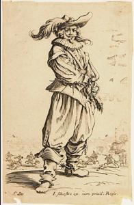 376.3 La Noblesse : le cavalier en tenue de campagneCallot - I. Silvestre ex. cum  privil. Regis.H : 145 L : 92
 Hors Faucheux