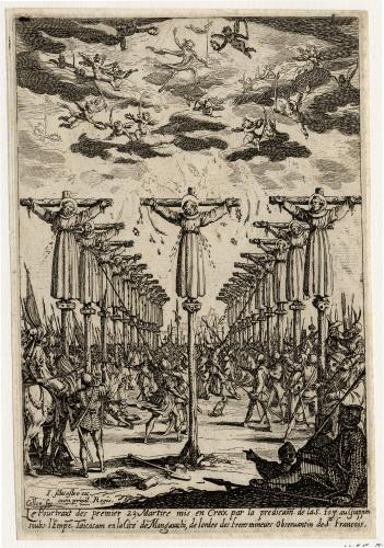 376.7 Martyre de 23 moines franciscains crucifiés au JaponI Callot fec. -  I. Silvestre ex. cum privil. regisH : 167 L : 112
 Hors Faucheux
