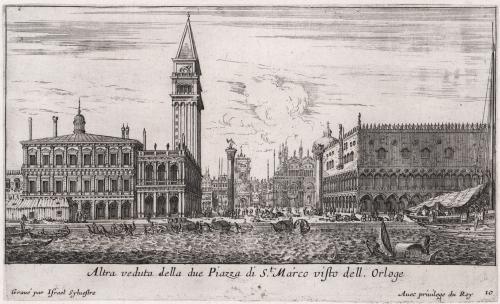 4.10 Altra veduta della due Piazza di SI. Marco visto dell. Orloge.Gravé par Israël Sylvestre Avec priuilege du Roy.H : 120 L : 200
 Faucheux : 4.10  Baré : N° 837