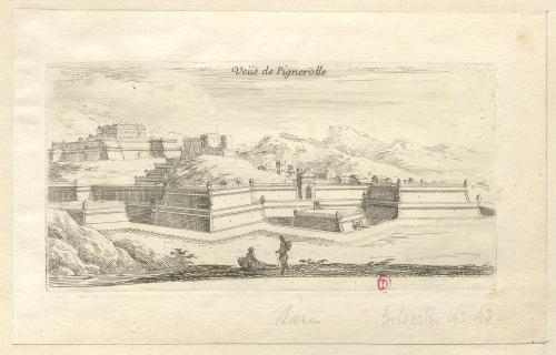 43.1 Veüe de Pignerolle.H : 82 L : 160
 Faucheux : 43.1  Baré : N° 760Crédit : Bibliothèque de l'Institut national d'histoire de l'art, collections Jacques Doucet, 4 EST 115  - Crédit photo : INHAImage sous licence ETALAB