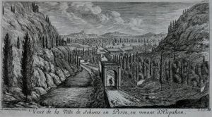 46.4 Veue de la ville de Schiras en Perse en venant d'Hispahan.A Daulier, Deslandes, delin. I. S. f. A. PH : 160 L : 285
 Faucheux : 46.4  Baré : N° 985