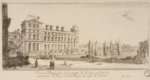 115.7 renvoi vers 49.10 Veüe et Perspective de la partie du Louvre ou sont les apartemens du Roy et de la Reyne du coste du Jardin
 Faucheux : 115.7  Baré : N° 21