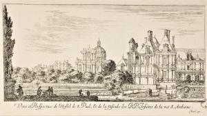 Veuë et Perspective de l'Hostel de S. Paul; Et de la fassade des R. P. Jesuites de la ruë S. Anthoine.