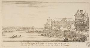 Veüe et Perspective de la Galerie du Louvre, dans laquelle sont les Portraus des Roys des Reynes et des plus Illustres du Royaume.