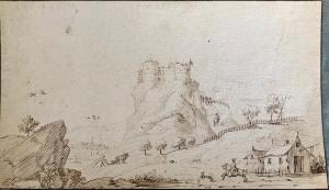 500.15 Forteresse à laquelle un cavalier monte par une rampeH : 140 L : 240
 Dessin (Hors Faucheux)Crédit : Vu à la galerie Ray Art&Fact
