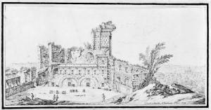 500.47 le Temple du Soleil au Quirinal à RomeIsrael Silvestre delineavit anno 1653H : 120 L : 234
 Dessin (Hors Faucheux)Crédit : Nationalmuseum, Suède INV NMH 4/1867