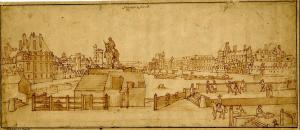 500.48 Vue de Paris depuis le Pont NeufSilvestre fecit.H : 177 L : 430
 Dessin (Hors Faucheux)Crédit : British Museum. INV. 1883,0609.140