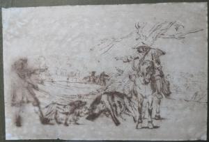 500.59 Étude : chasseurs et un sanglier
 Dessin (Hors Faucheux)Crédit : G. de Silvestre