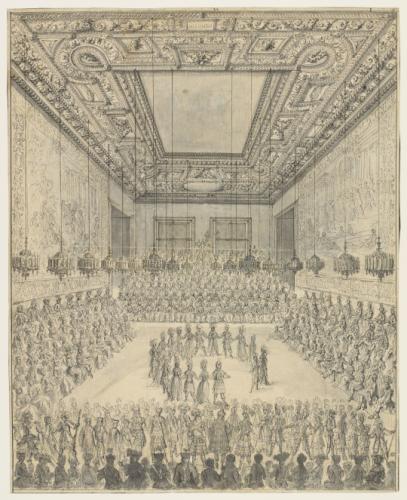500.63 Bal dans la Grande Antichambre, au Louvre, 1662H : 463 L : 373
 Dessin (Hors Faucheux)Crédit : Louvre, Album Silvestre Folio 33 - INV33043