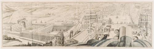 500.70 Panorama du Vatican depuis le dôme de Saint-Pierre en 1641H : 335 L : 1135
 Dessin (Hors Faucheux)Crédit : Harvard Art Museums/Fogg Museum. Inv. 1961.7 